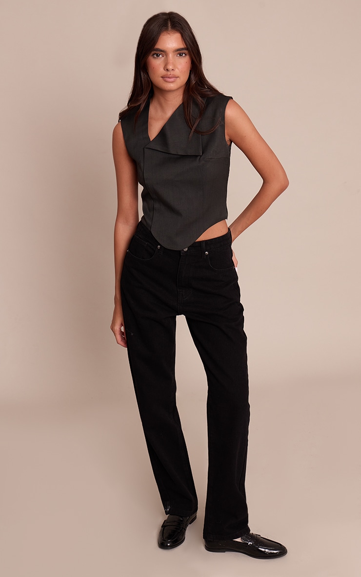 Gilet tissé gris anthracite à col abstrait image 3