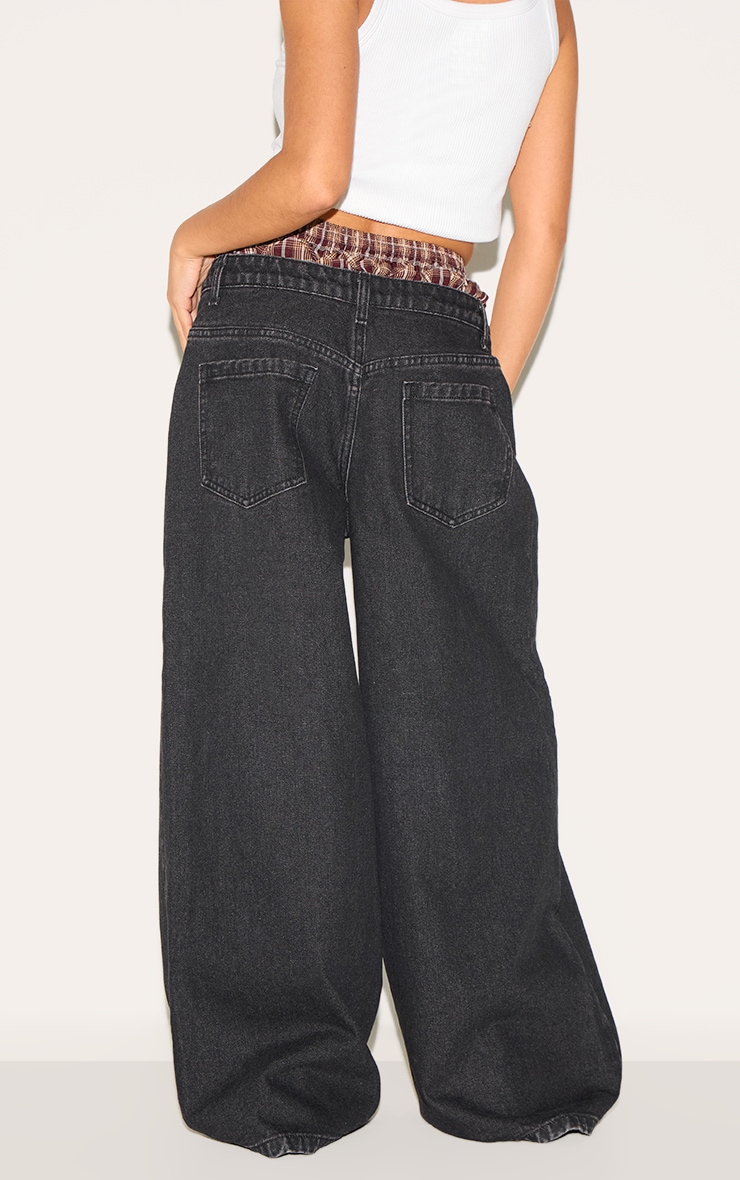 Petite Black Denim Double Layered Boxer Boyfriend Jeans image 3