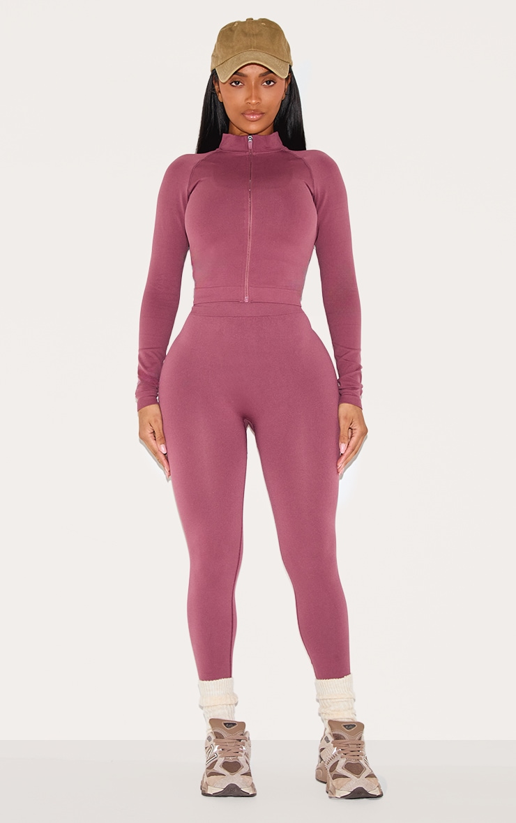 Shape Burgundy Seamless Active Zip Through Jacket image 3