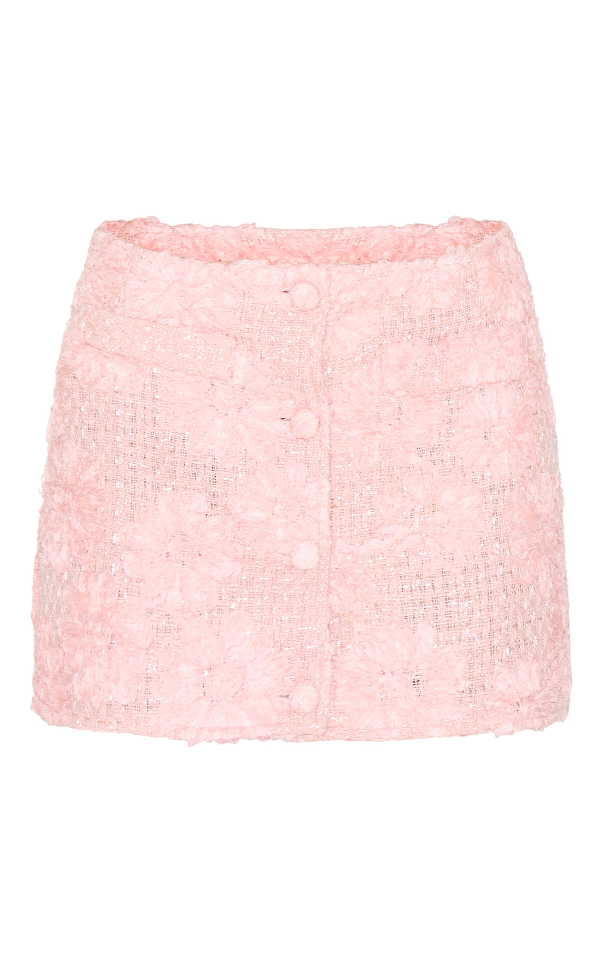 Light Pink Floral Boucle Button Up Mini Skirt image 6