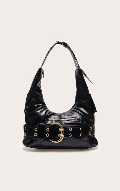 Black Pu Buckle Detail Tote Bag