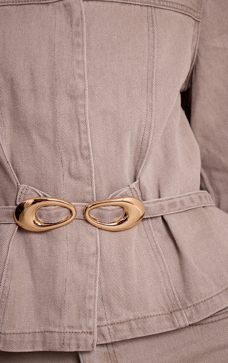 Stone Concealed Placket Crop Belted Denim Jacket image 4