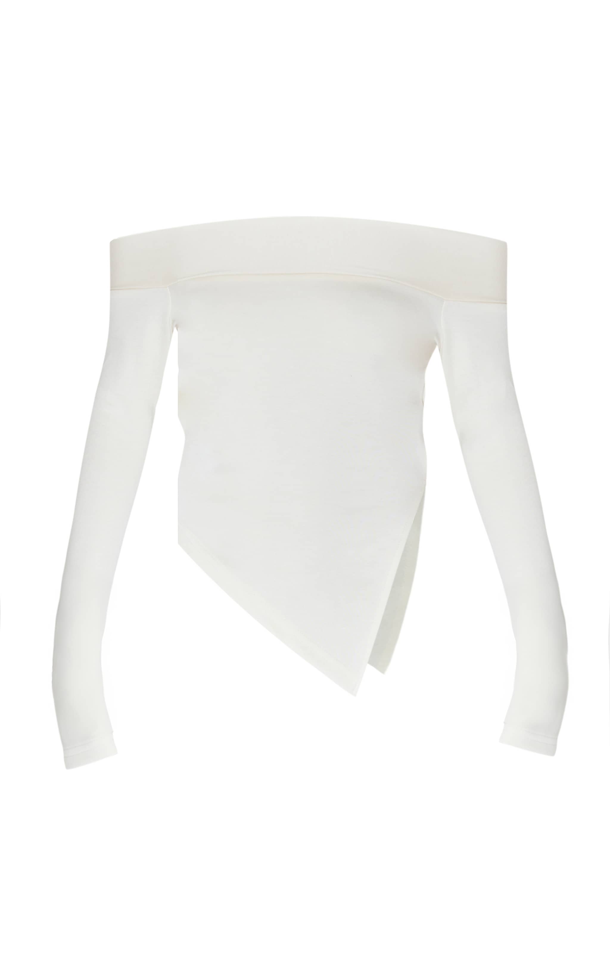 Cream Premium Soft Touch Fold Bardot Asymmetric Top image 5