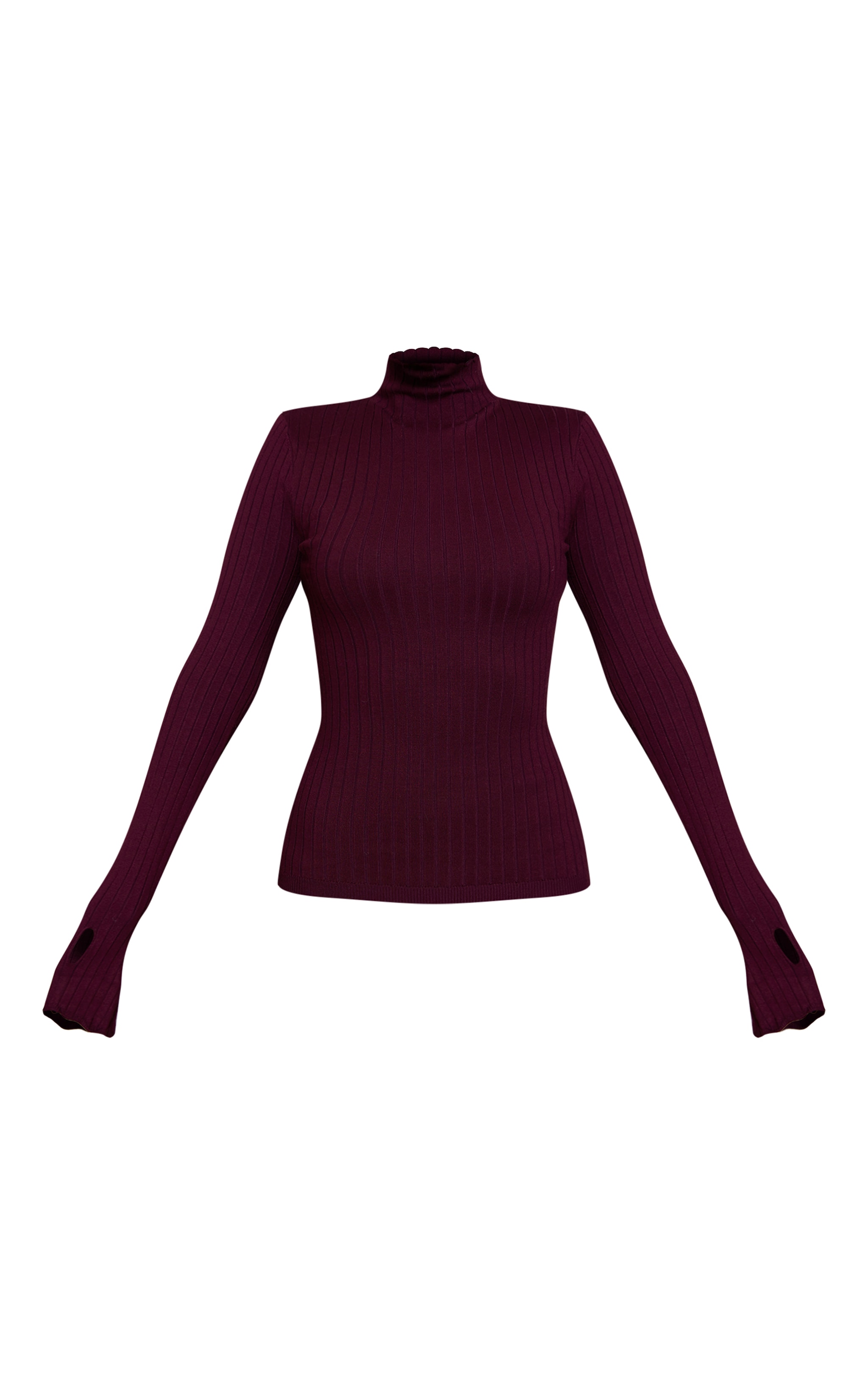 Wine Ribbed Knit Thumb Hole Detail Top  image 5