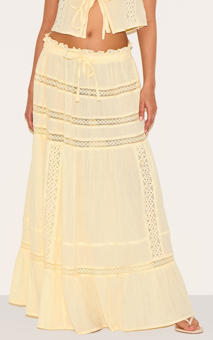 Petite Butter Cream Crinkle Broderie Tiered Maxi Skirt image 2