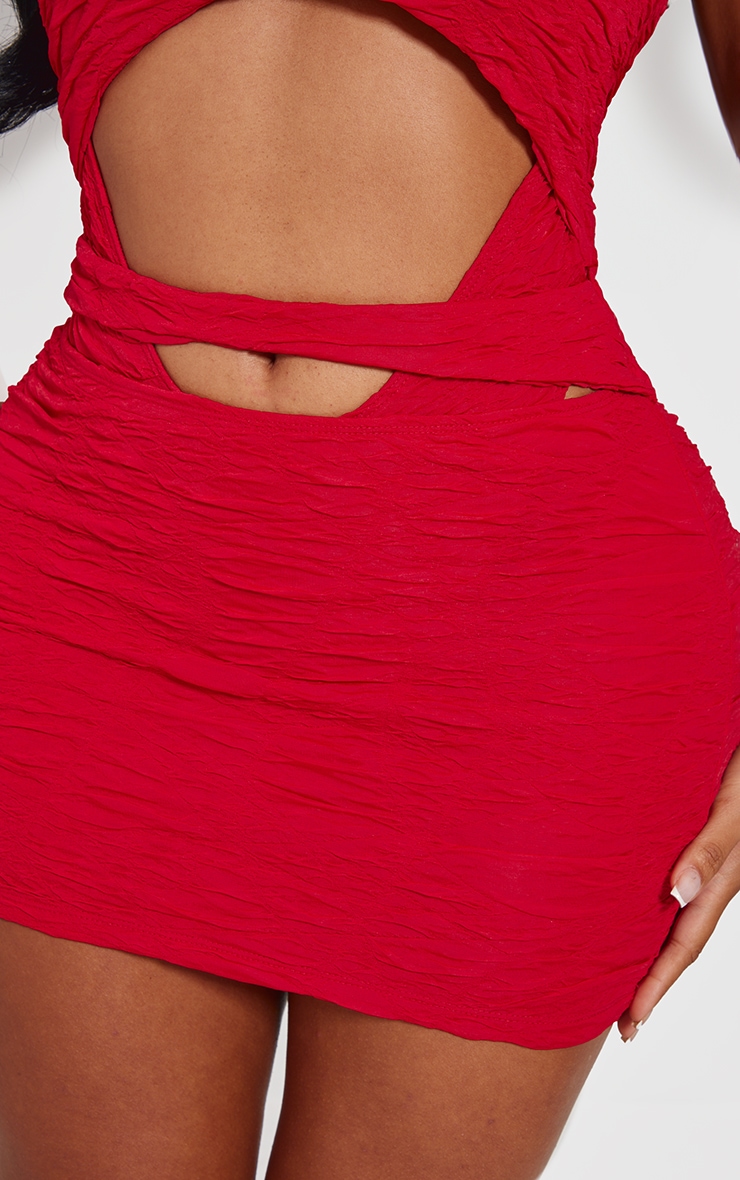 Shape Red Textured Cut Out Mini Skirt image 5