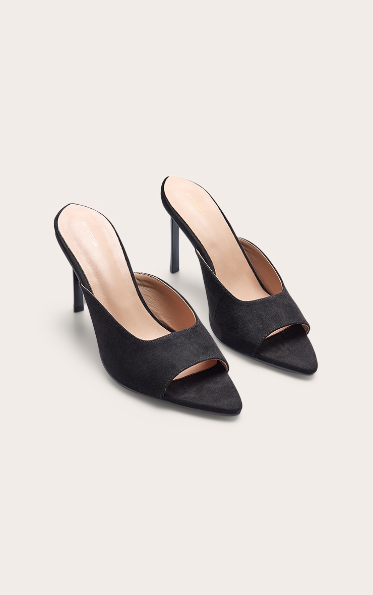 Black Faux Suede Pointed Open Toe Mule image 3