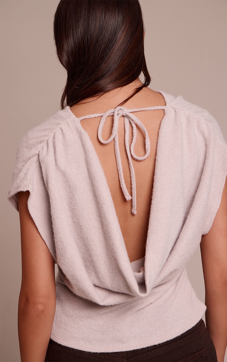 Light Mushroom Wool Look Slouchy Tie Back Top image 4