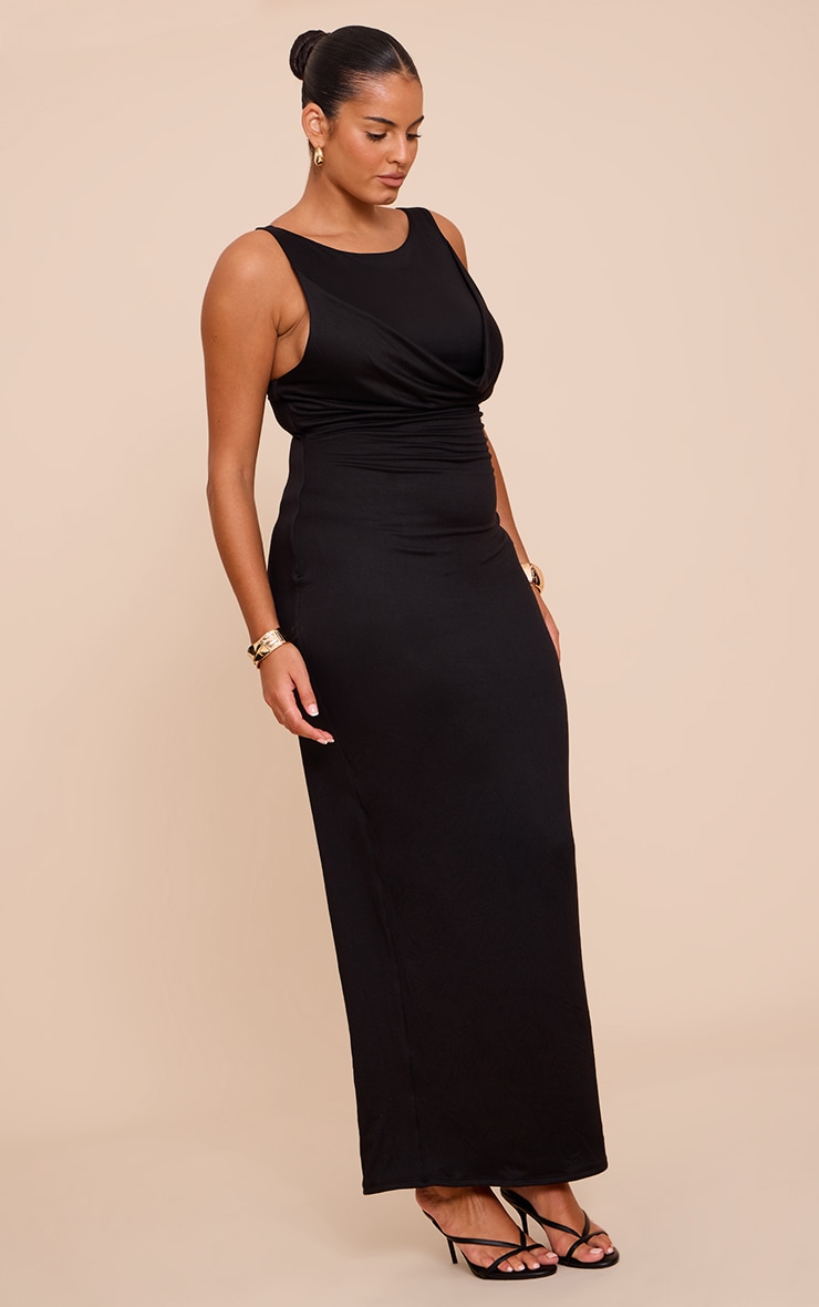 Plus Robe longue doublée noire à buste drapé et contours image 3