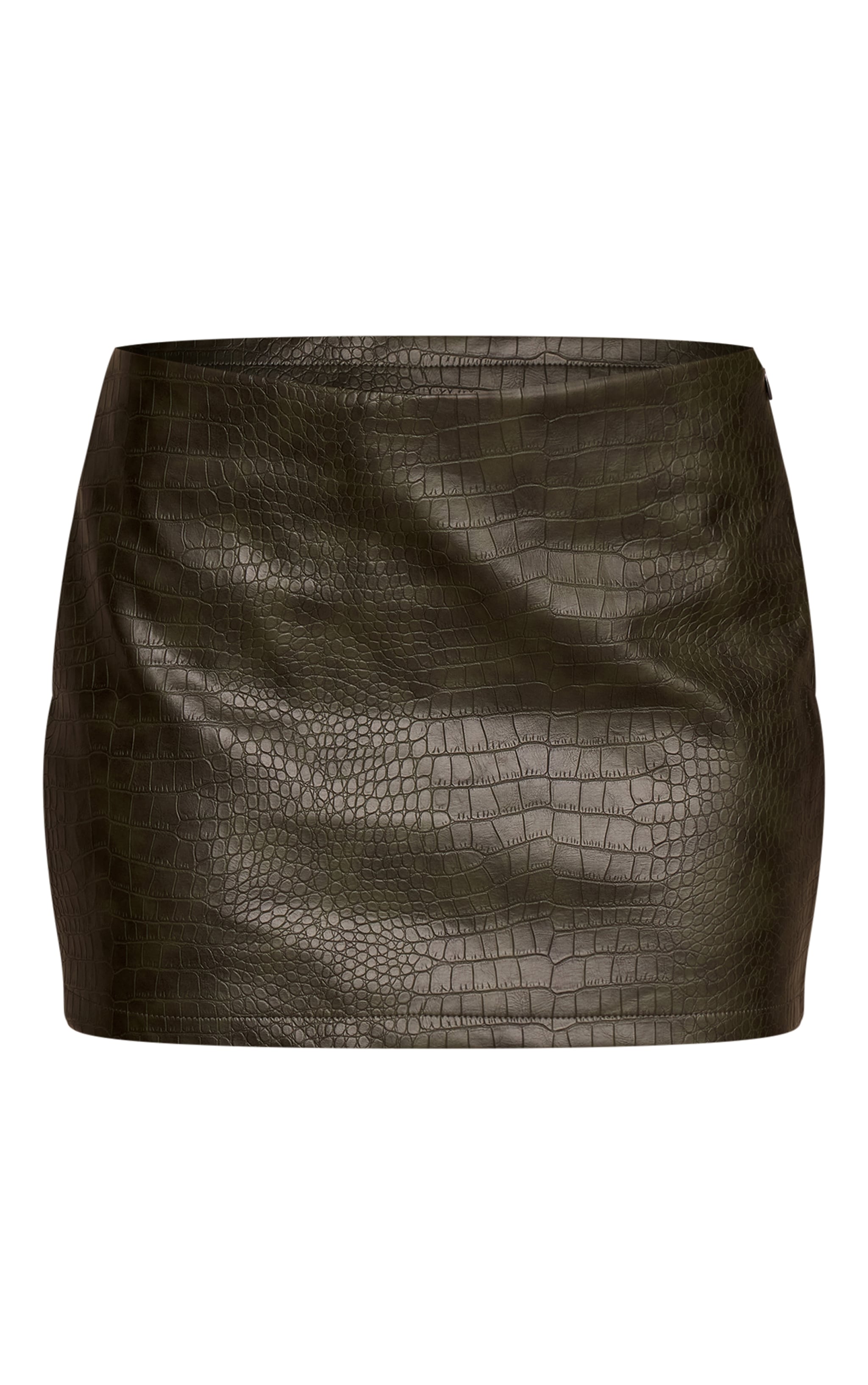 Mini-jupe en PU kaki effet croco à taille mi-haute image 6