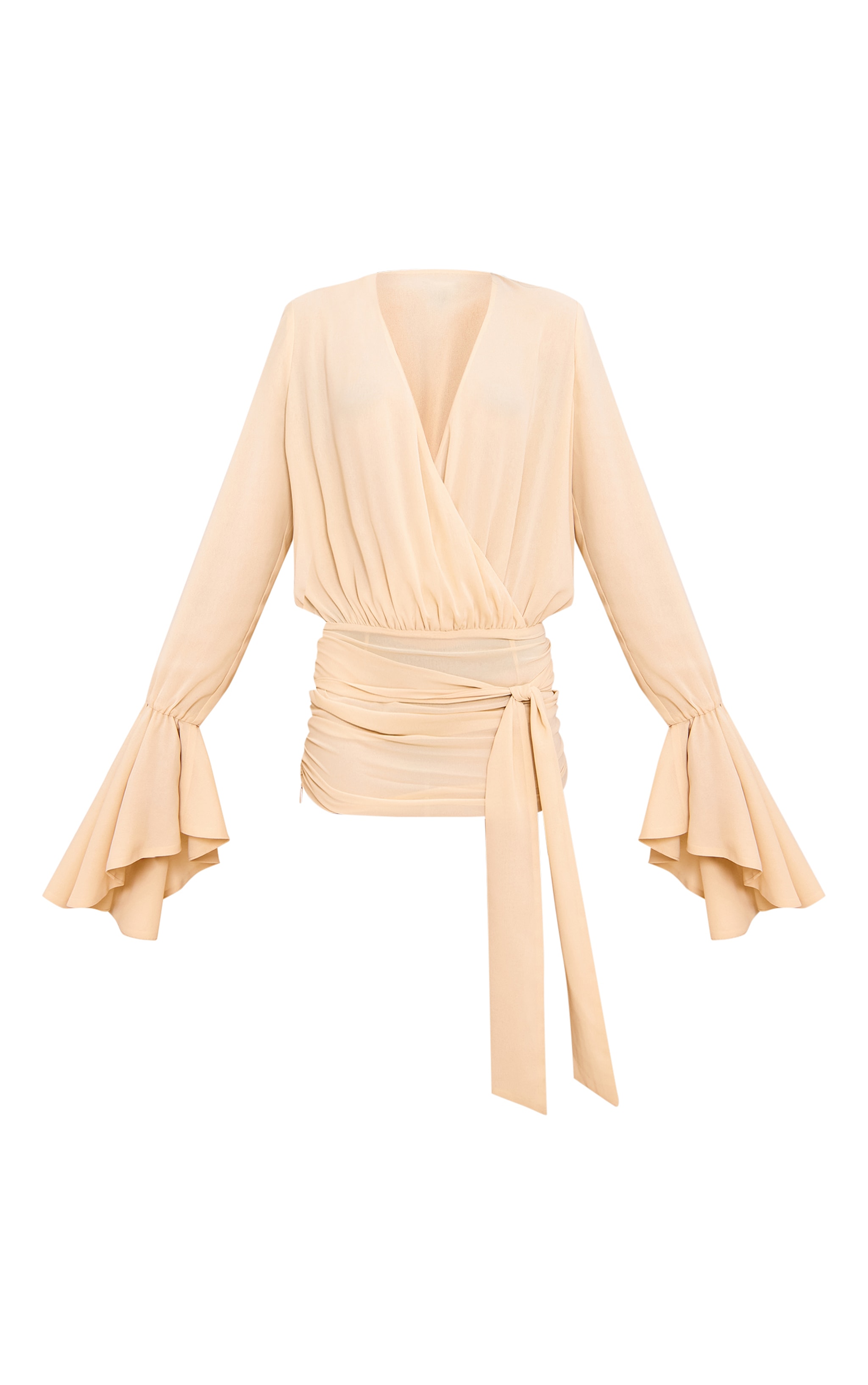 Cream Chiffon Exaggerated Sleeves Longline Blouse image 5