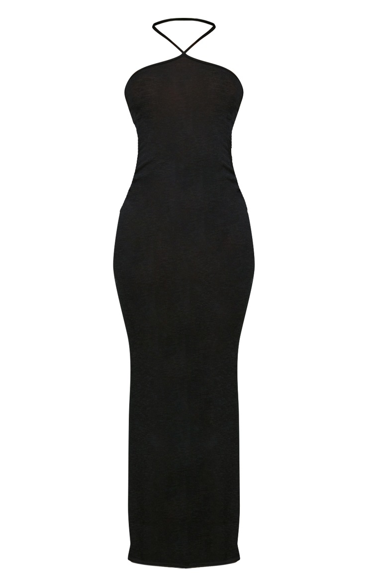 Tall Black Sheer Halterneck Maxi Dress image 5