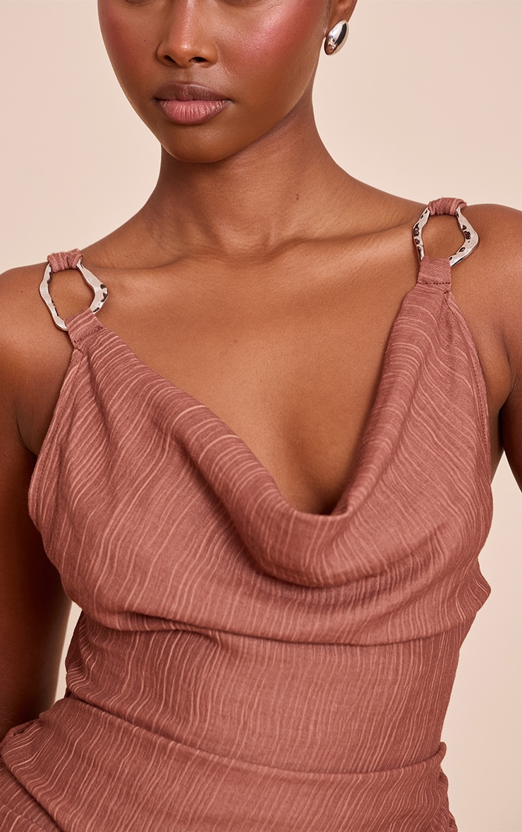 Brown Textured Trim Detail Maxi Dress image 4