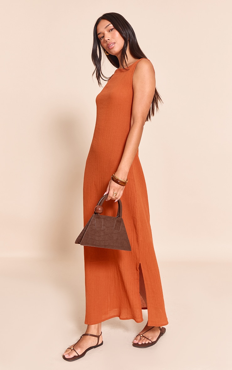 Robe longue en étamine orange brûlé sans manches image 3