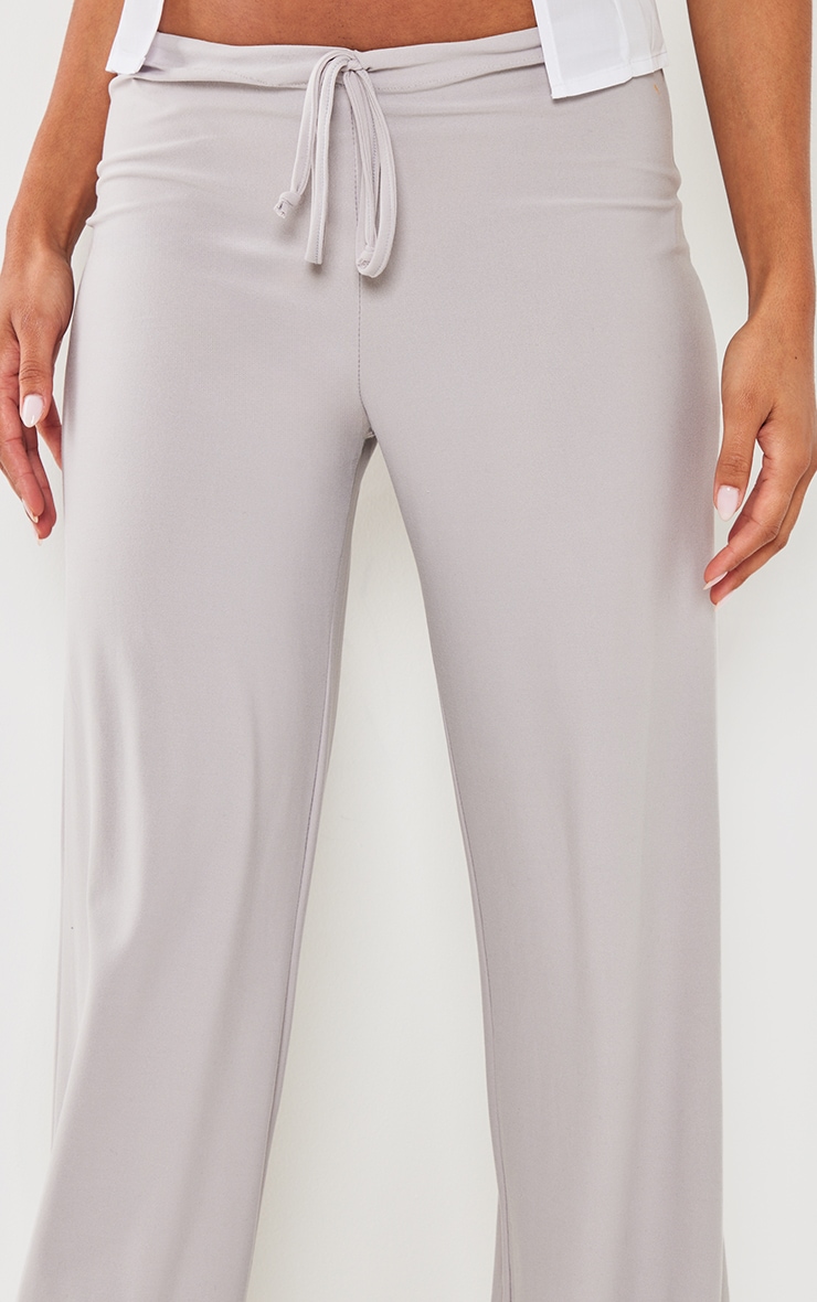  Ash Grey Soft Touch Drawstring Low Rise Jersey Straight Leg Trousers image 4