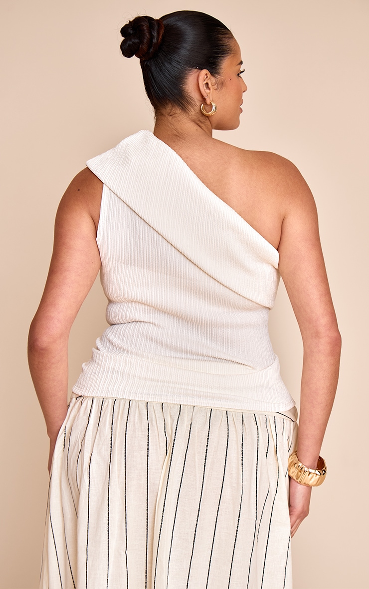Plus Cream Textured Fold Over One Shoulder Long Top image 2