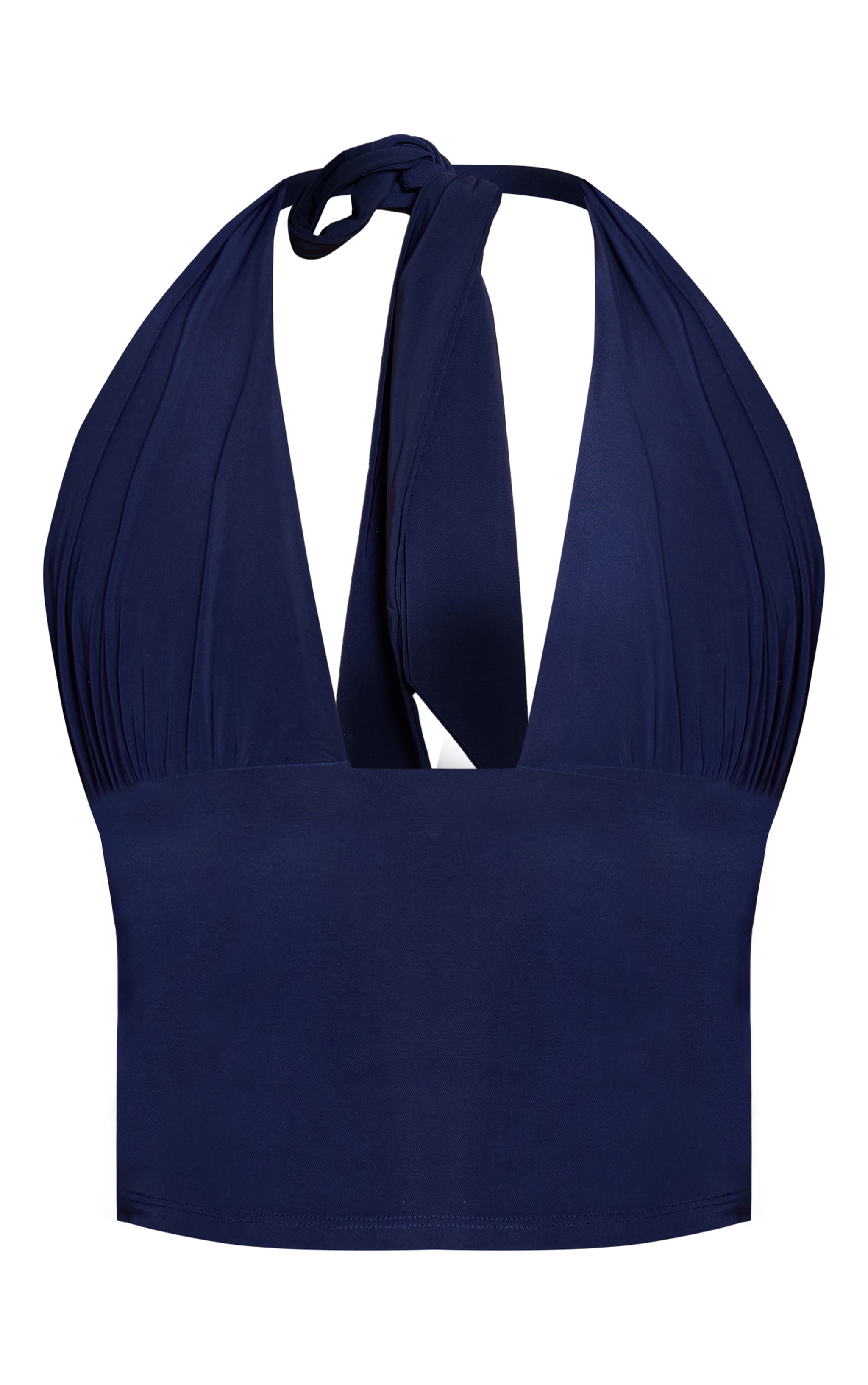 Navy Double Layer Slinky Tie Neck Plunge Long top  image 5