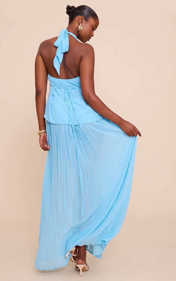 Sky Blue Overlay Pleated Skirt Maxi Dress image 2