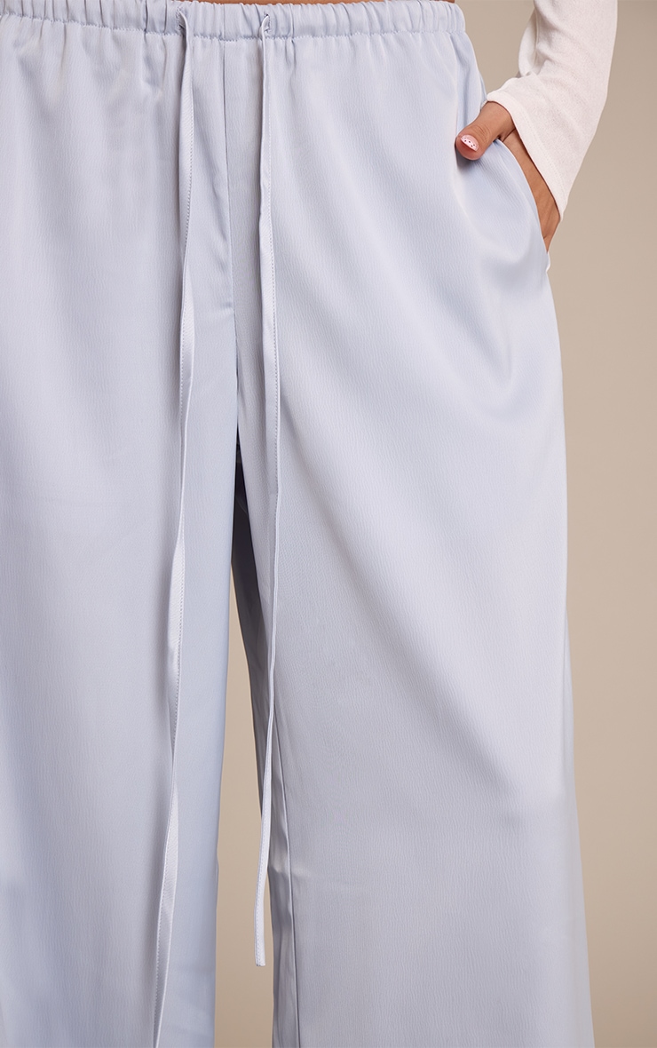Baby Blue Satin Low Rise Wide Leg Tie Waist Pants image 4