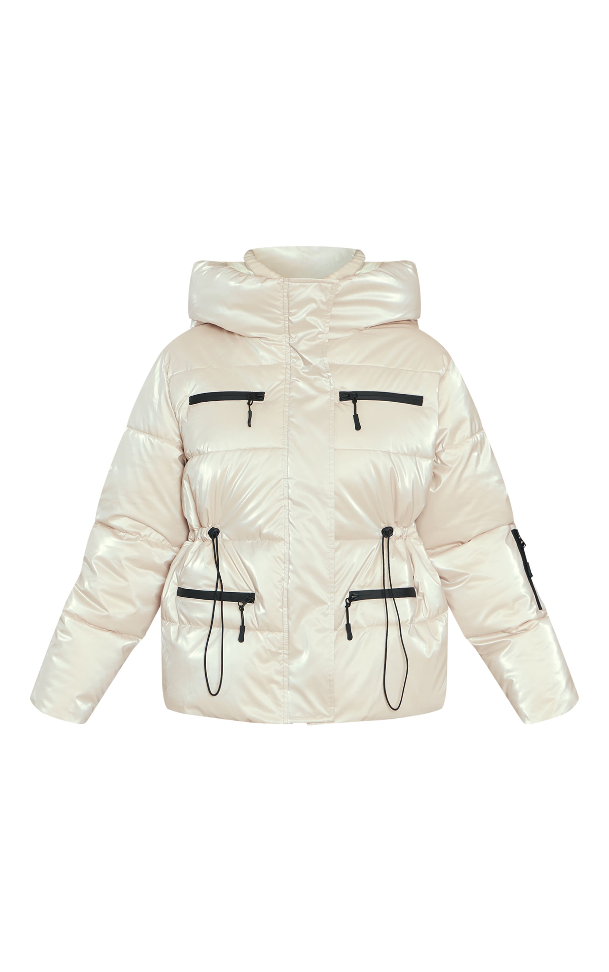 Pearl Metallic Cinch Pocket Detail Puffer Coat image 5