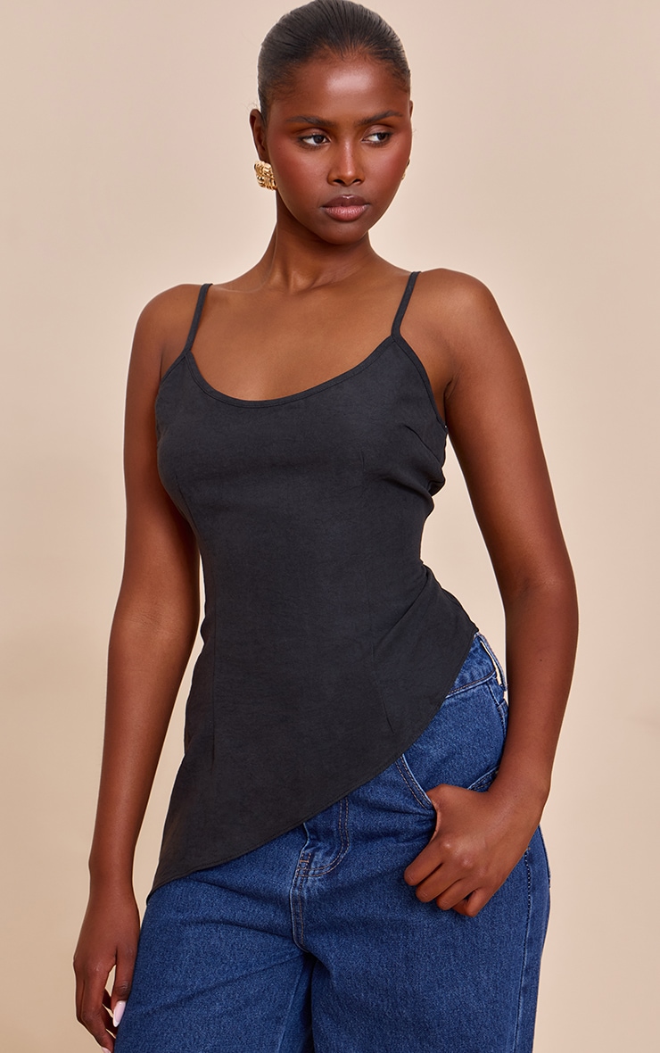 Black Peach Skin Asymmetric Cami image 1