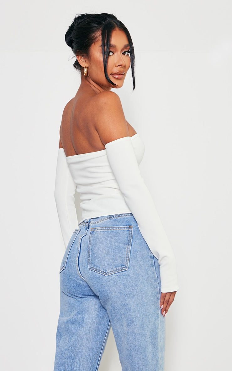 White Stretch Woven Bardot Top image 2