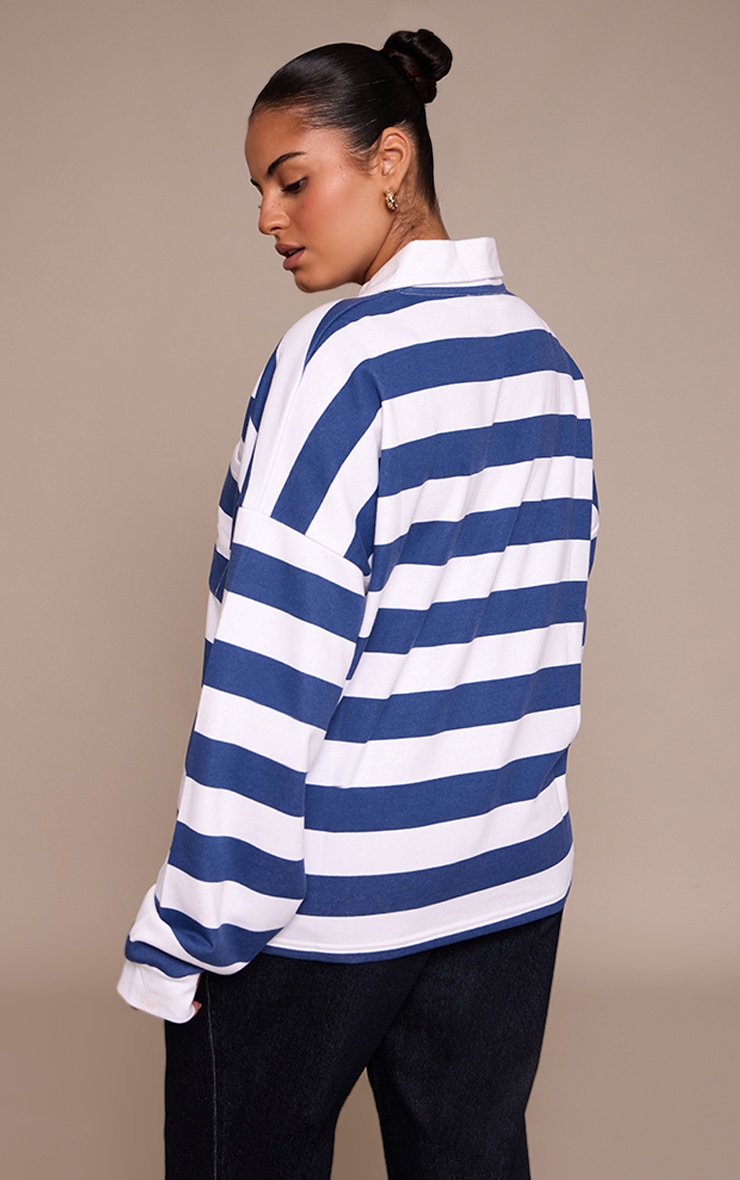 Plus Navy Sports Club Stripe Polo T-shirt image 2