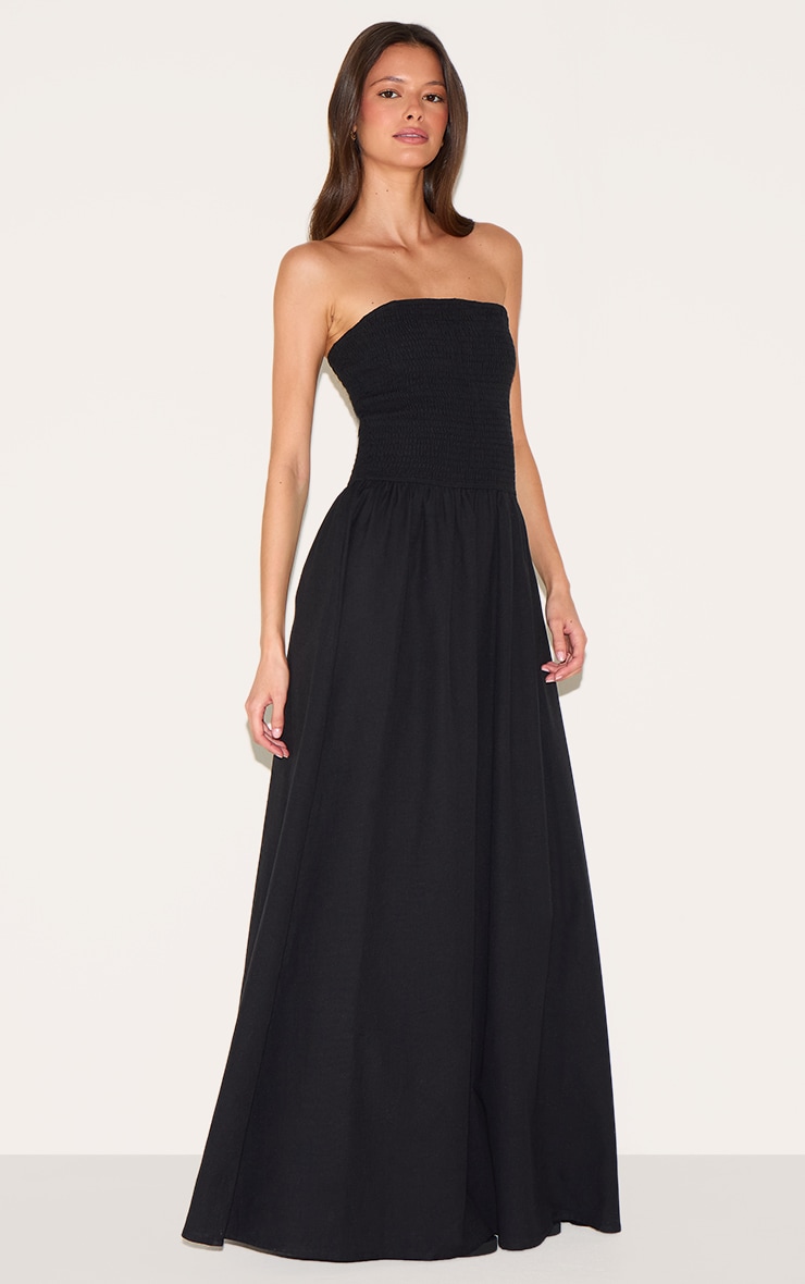 Black Bandeau Shirred Detail Maxi Dress image 3