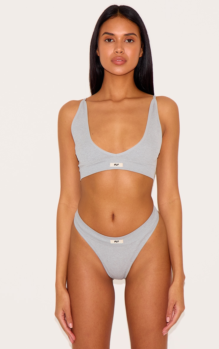 PRETTYLITTLETHING Grey Badge Seamless Thong image 3