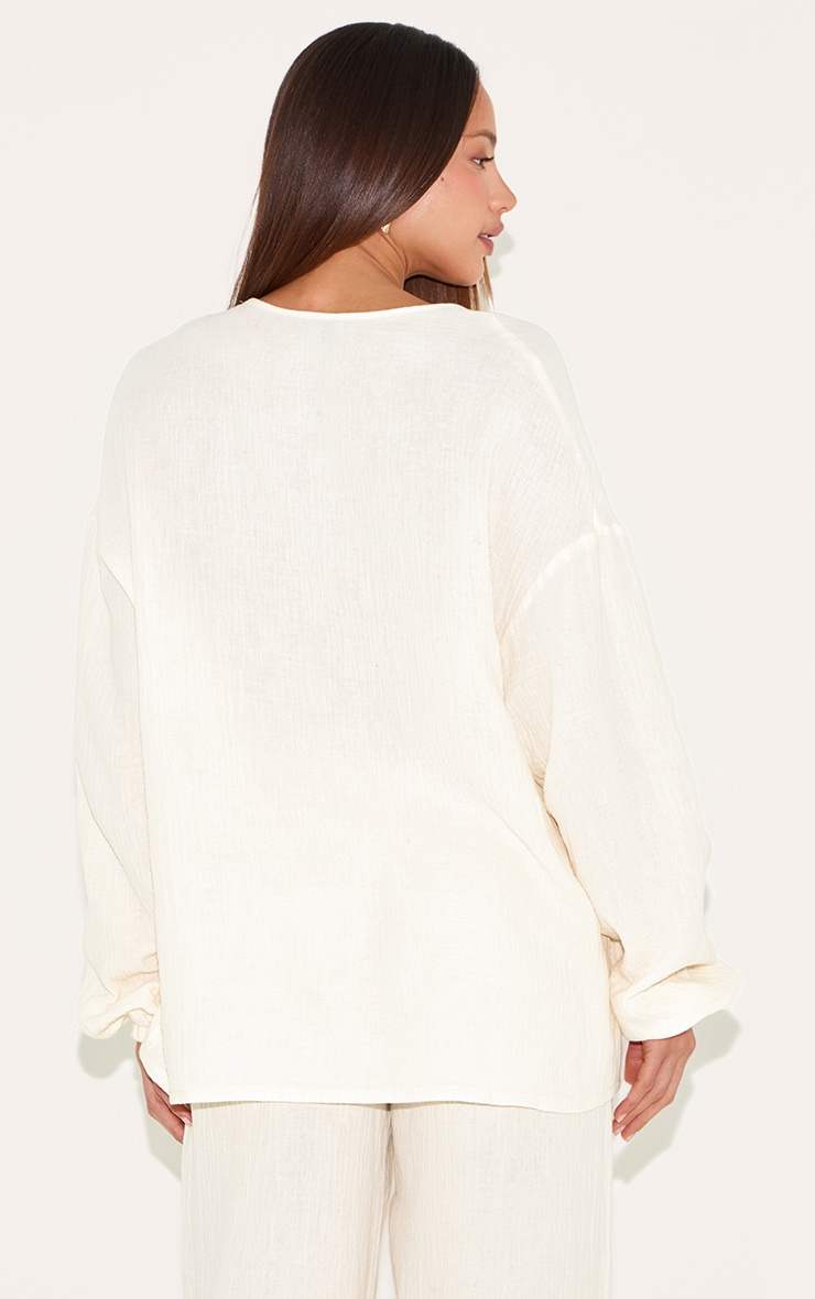 Chemise haute à nouer en étamine texturée crème image 2