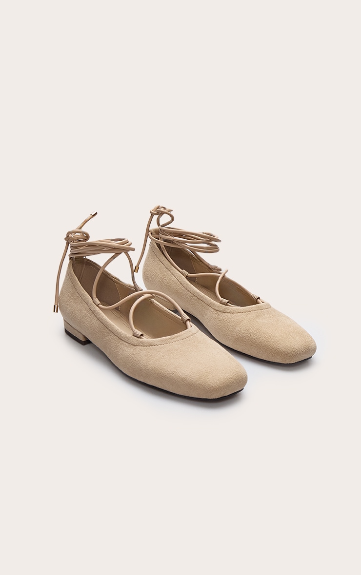 Stone Faux Suede Lace Up Ballet Flat image 3