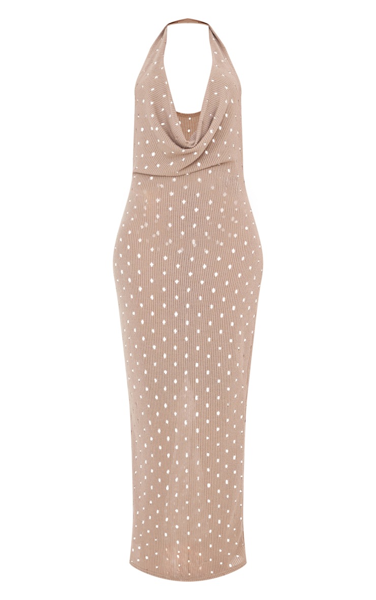 Shape Stone Textured Halter Neck Cowl Neck Maxi Dress