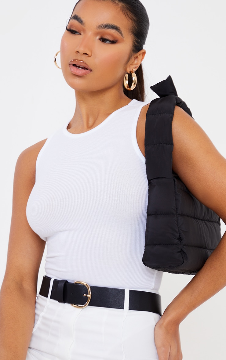 White Soft Rib Racer Neck Sleeveless Bodysuit image 4