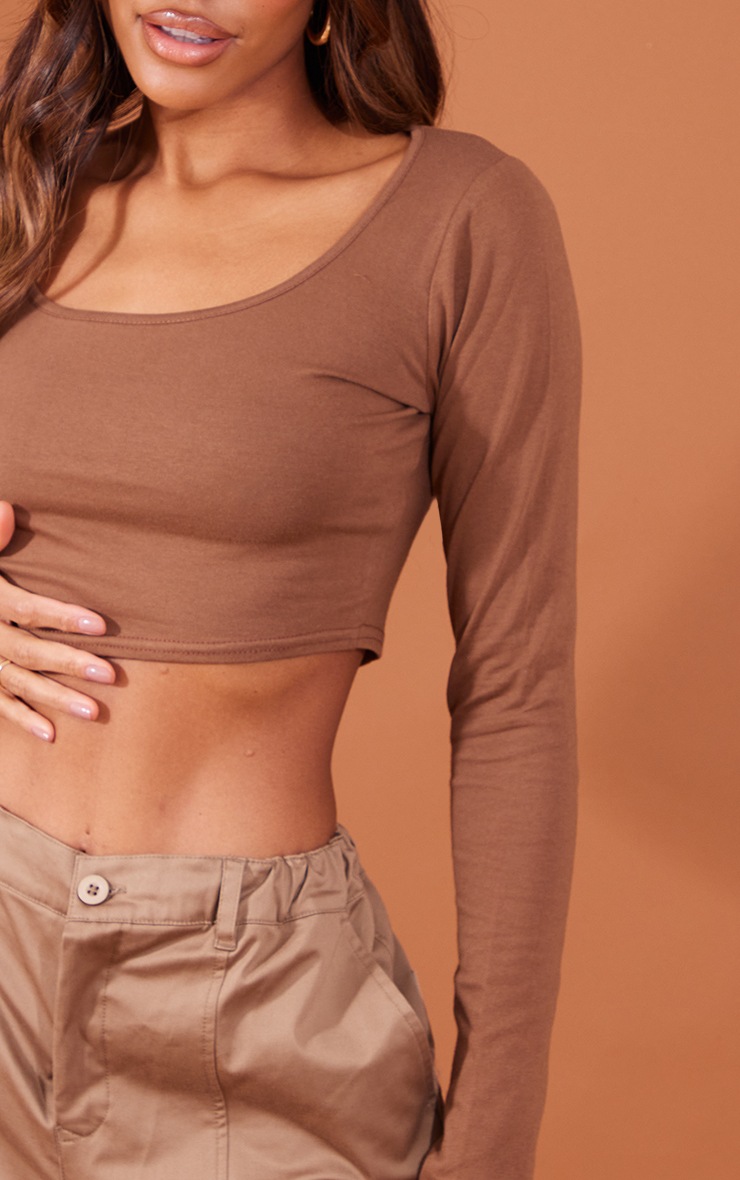 Chocolate Cotton Long Sleeve Crop Top image 4