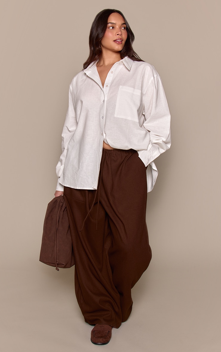 Plus Chocolate Brushed Tailored Drawstring Low Rise Trousers image 2