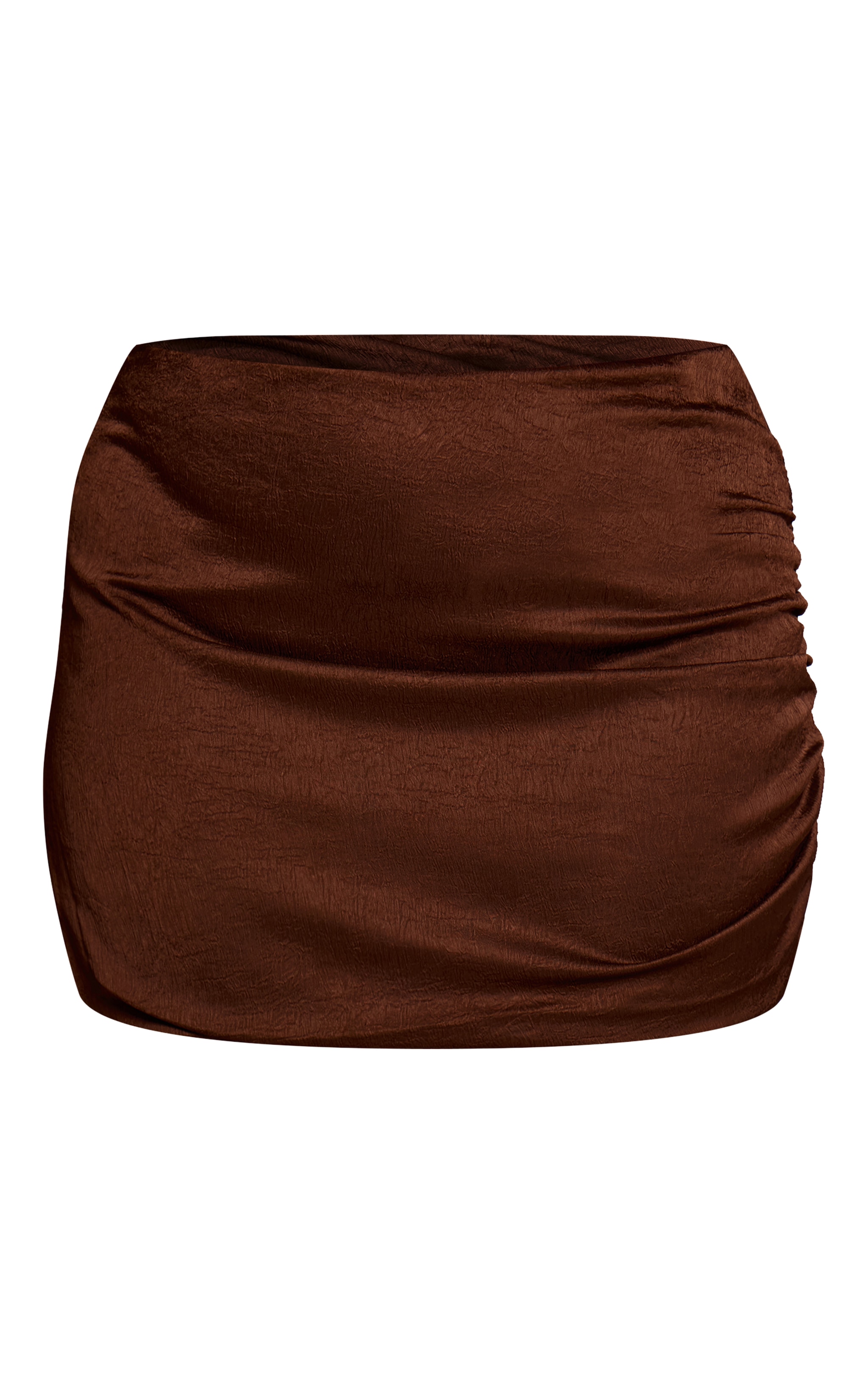 Plus Brown Textured Satin Ruched Mini Skirt image 6