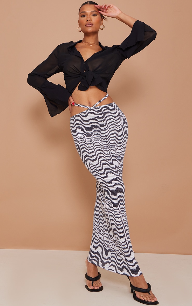 Black Swirl Printed Rib Midi Skirt image 1