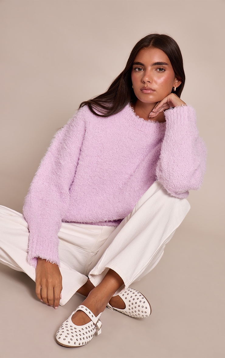 Pull oversize en maille tricot teddy lilas image 1