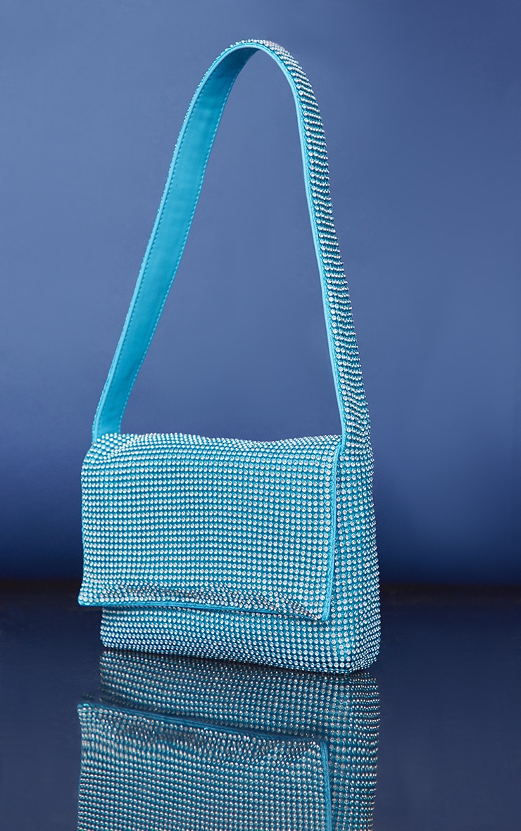 Sac à main bleu carré à strass image 3