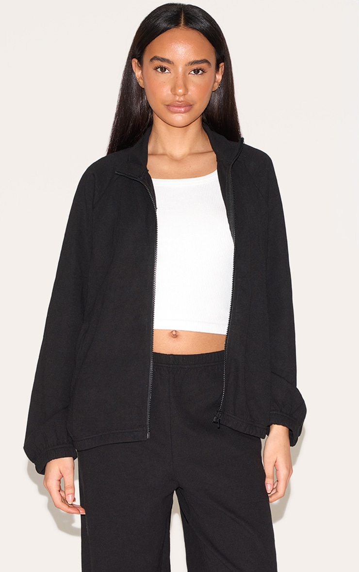 Petite Black Oversized Interlock Zip Through Sweatshirt image 1