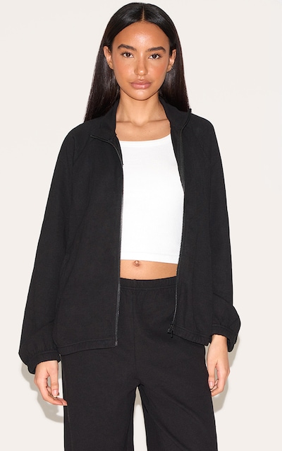 Petite Black Oversized Interlock Zip Through Sweatshirt