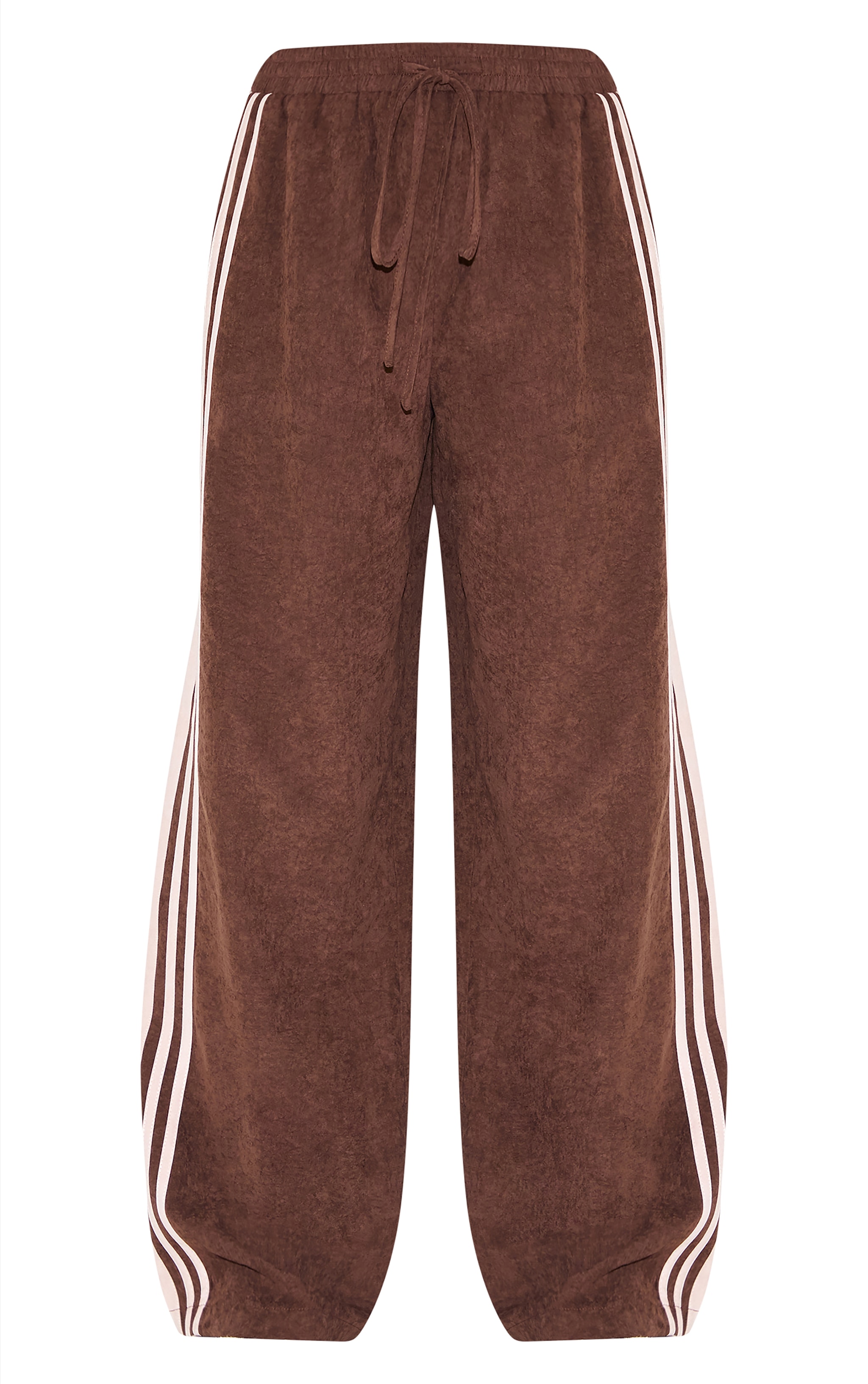 Pantalon large en peau de pêche chocolat à rayures contrastantes image 5