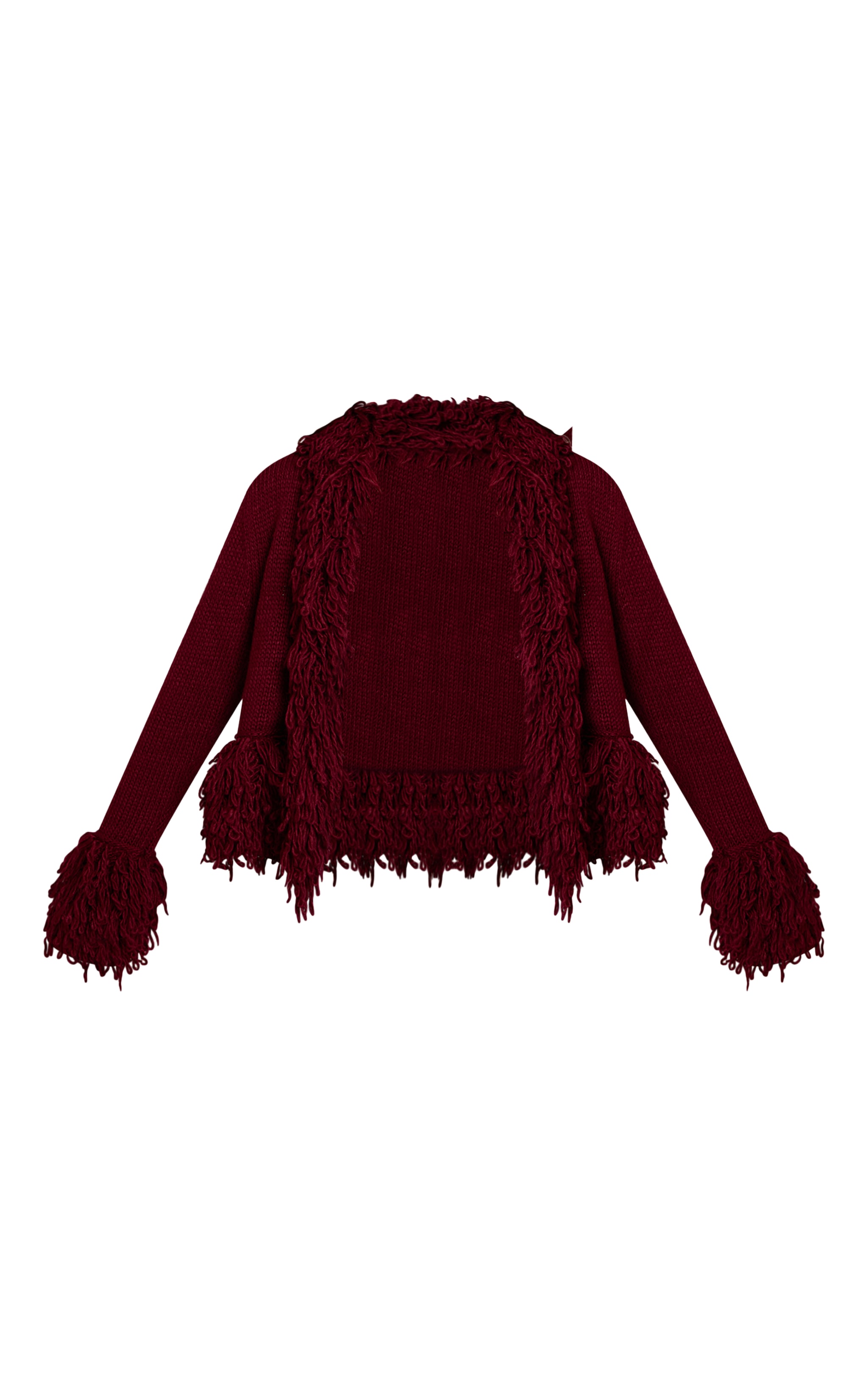 Cardigan en maille tricot bordeaux à bordures bouclées image 5