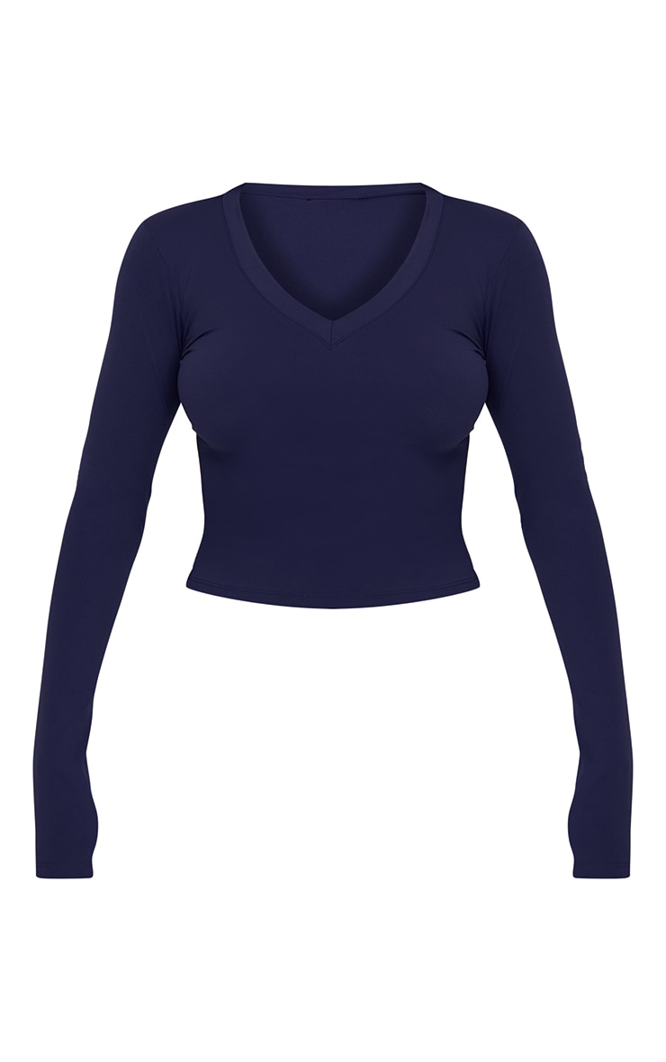 Navy Sculpt V Neck Long Sleeve Top image 5