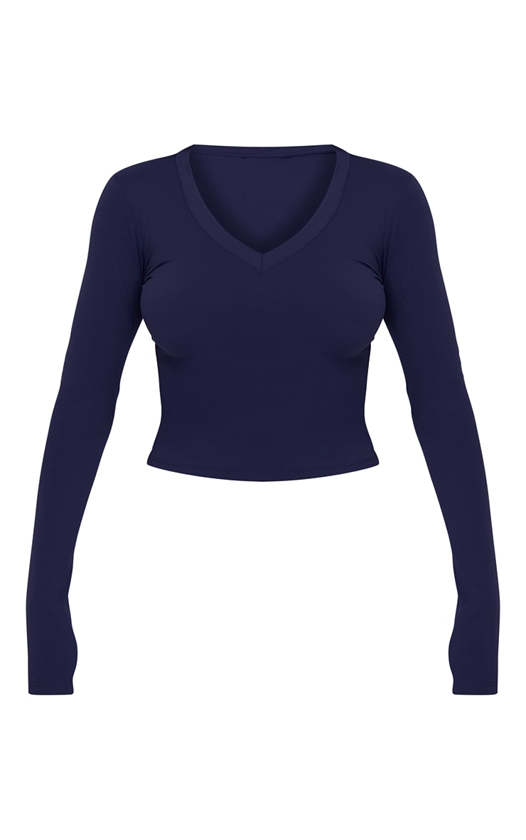 Navy Sculpt V Neck Long Sleeve Longline Top image 5