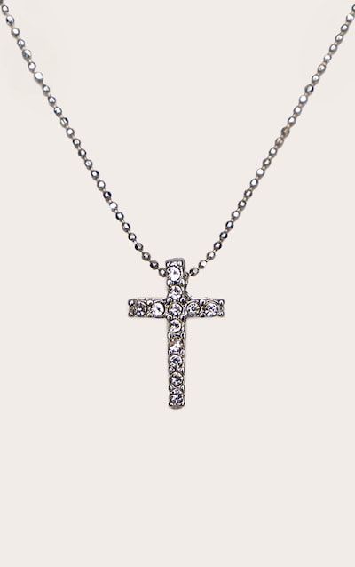 Silver Simple Dainty Diamante Cross Necklace