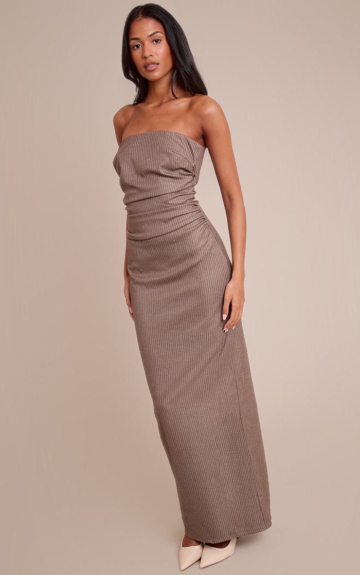 Tall Stone Pinstripe Bandeau Ruched Detail Maxi Dress image 3