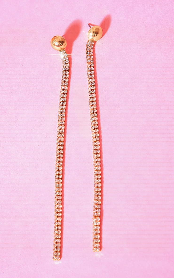 Boucles d'oreilles dorées à frange fine XXL à strass image 2