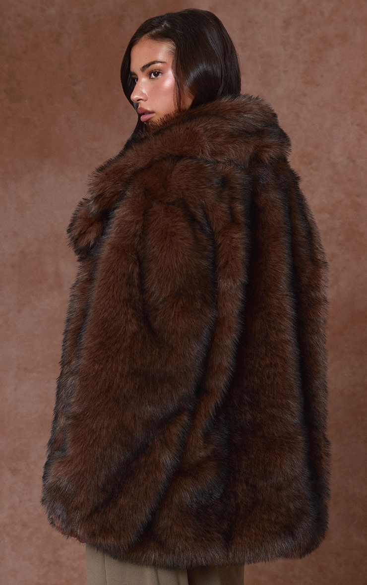 Brown Oversized Midi Faux Fur Coat image 2