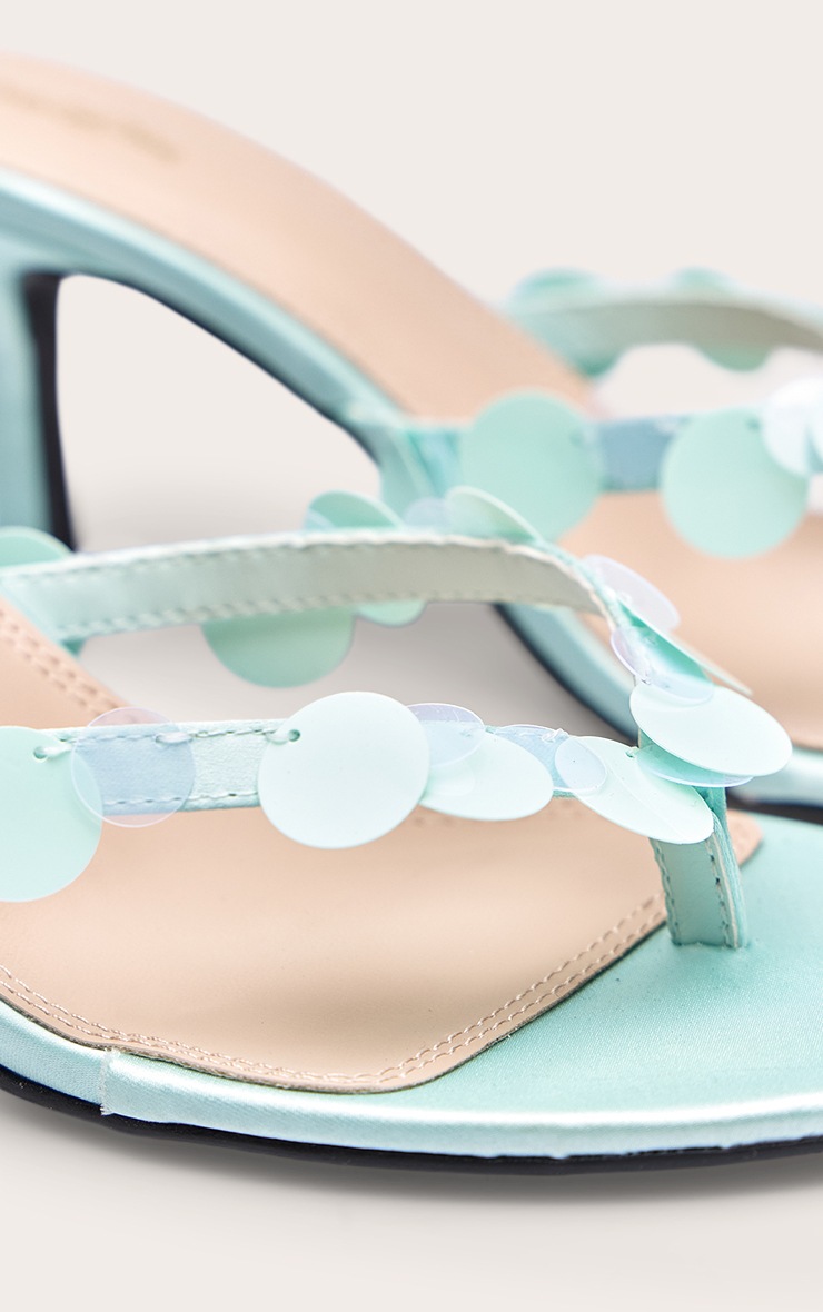 Aqua Sequin Toe Thong Heeled Mules image 5